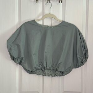 MABLE Gray Puff Sleeve Bubble Hem Crop Top - Size Small